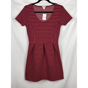 J.CREW FACTORY Striped Ponte Dress Size 4 Red Blue Short Sleeve‎ Pleated NWT $98